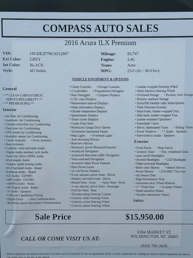 2016 Acura ILX - $16,450