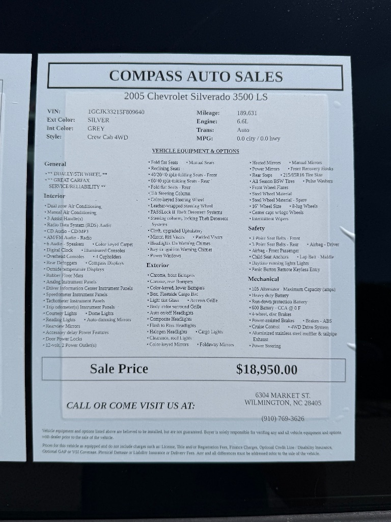 2005 Chevrolet Silverado 3500 - $20,450
