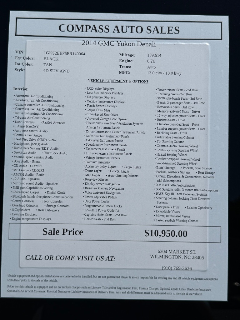2014 GMC Yukon - $11,950