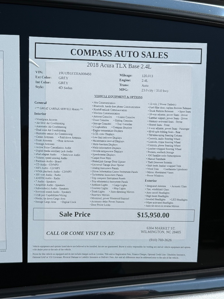 2018 Acura TL - $16,450