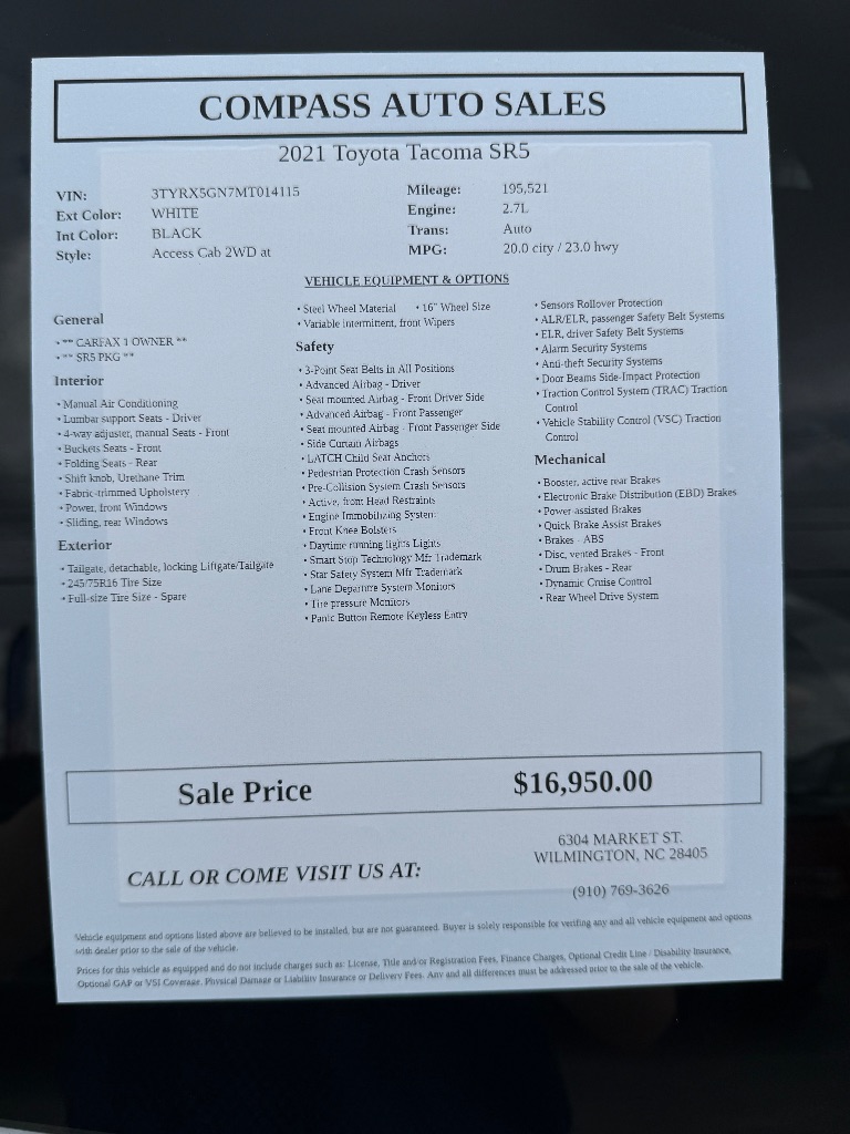 2021 Toyota Tacoma - $17,950