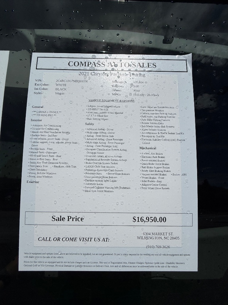 2021 Chrysler Pacifica - $17,950
