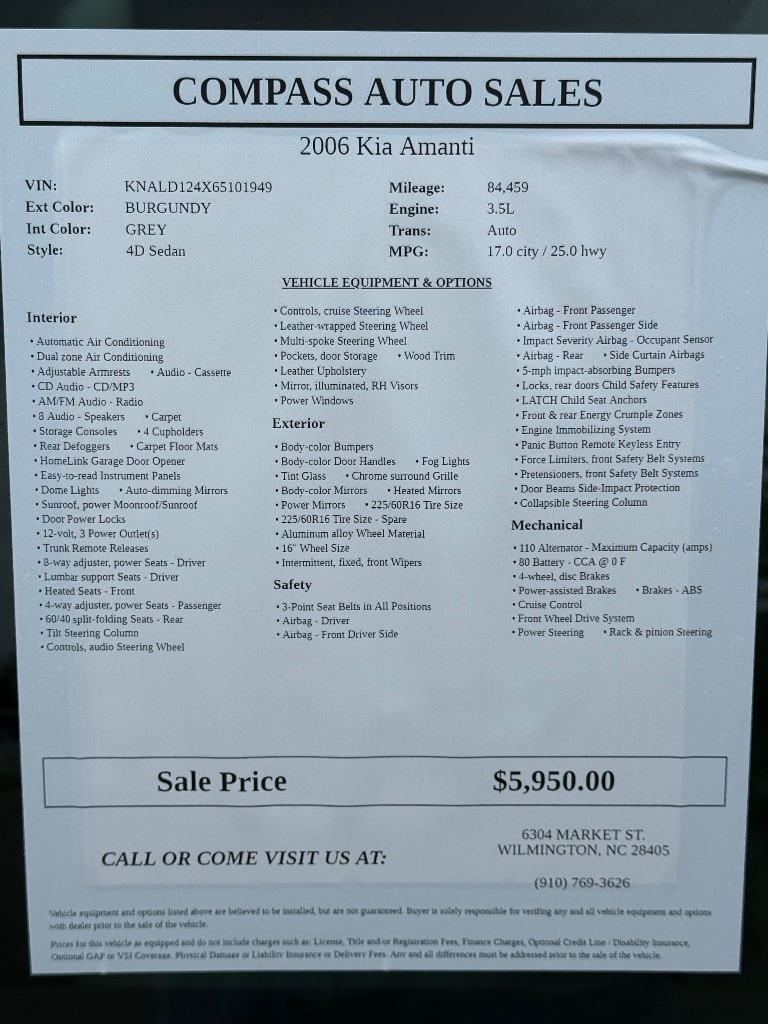 2006 Kia Amanti - $6,350