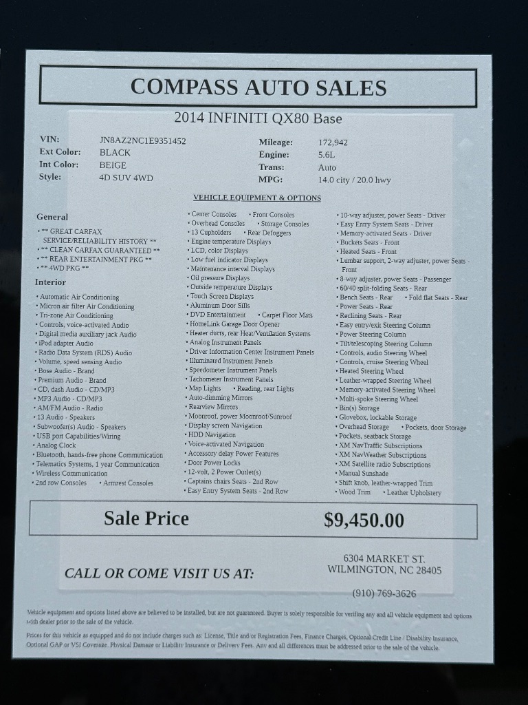 2014 INFINITI QX80 - $9,950
