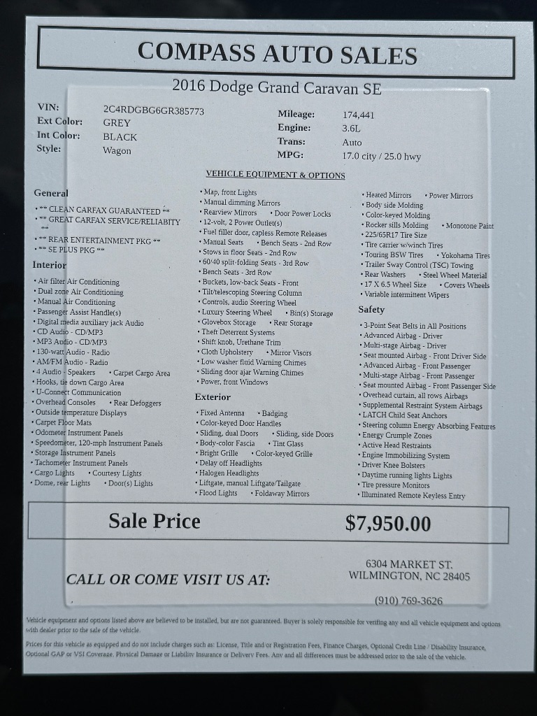 2016 Dodge Grand Caravan - $7,950
