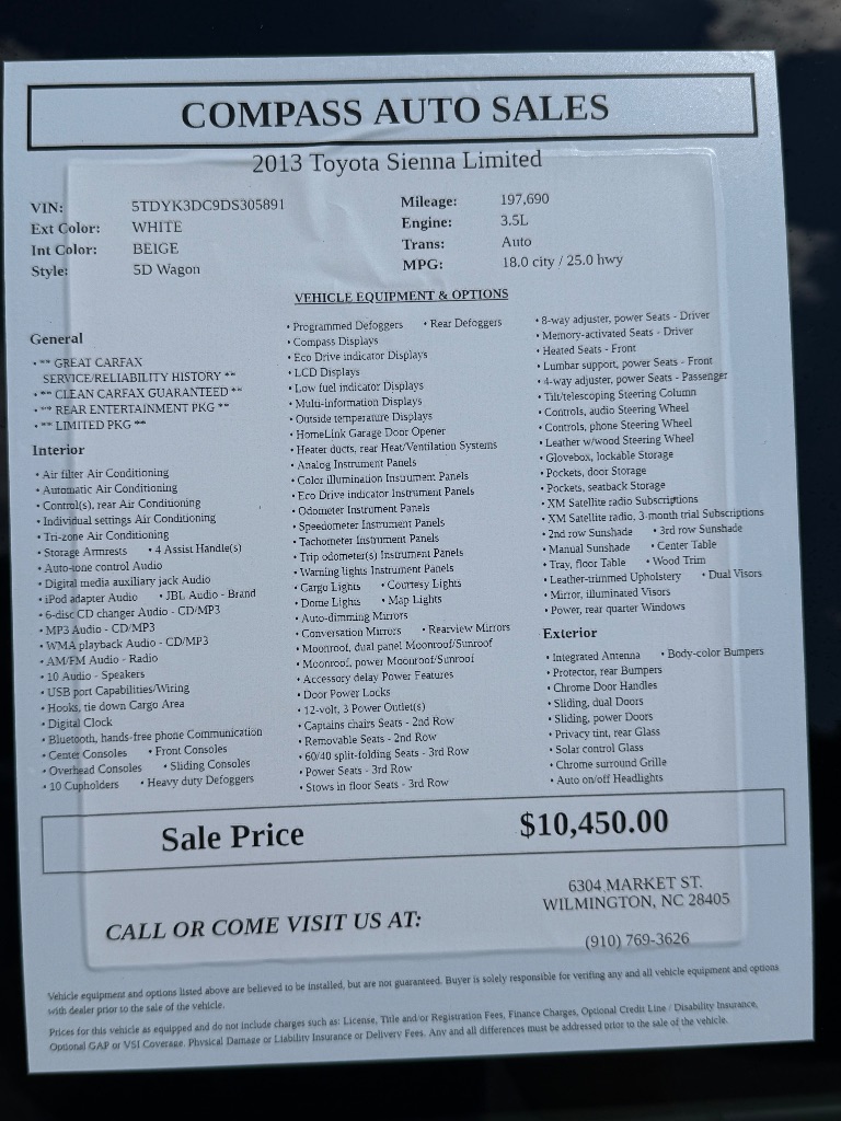 2013 Toyota Sienna - $10,950