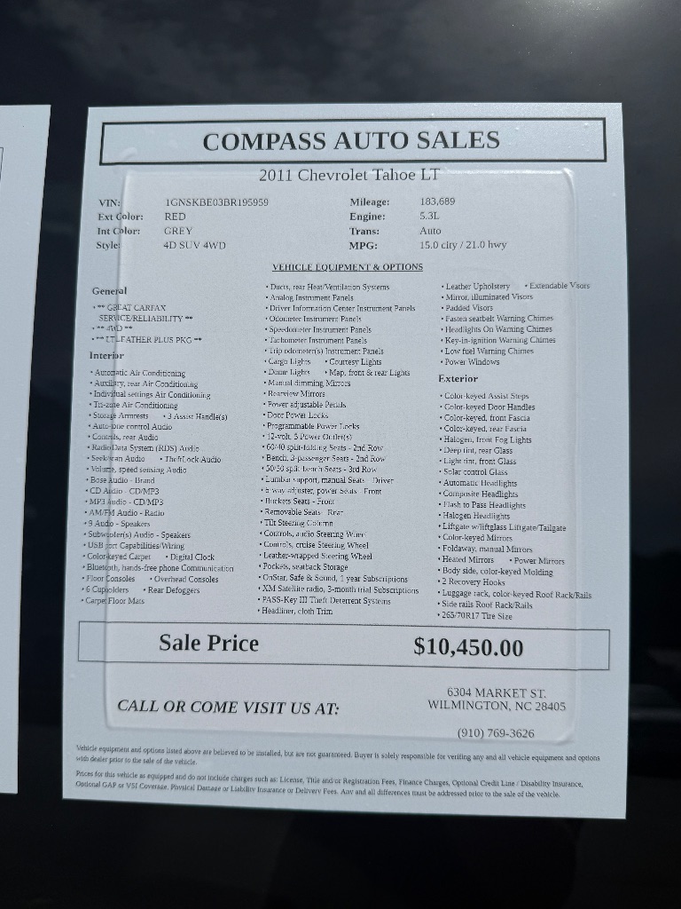 2011 Chevrolet Tahoe - $10,450