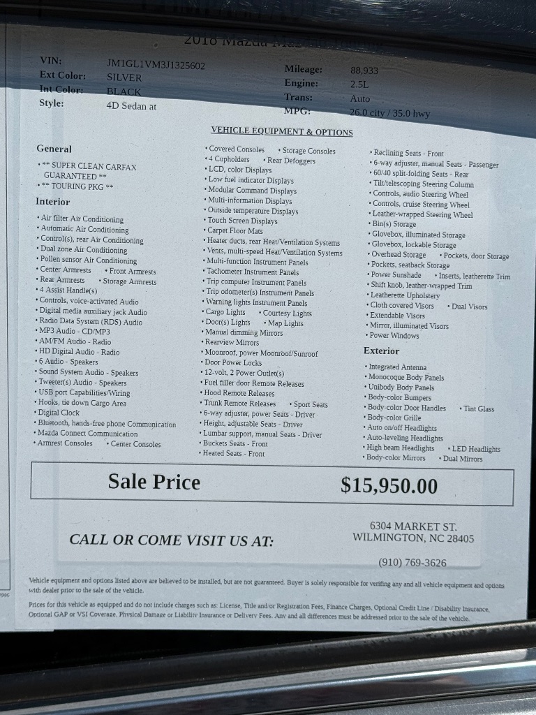 2018 MAZDA MAZDA6 - $16,450