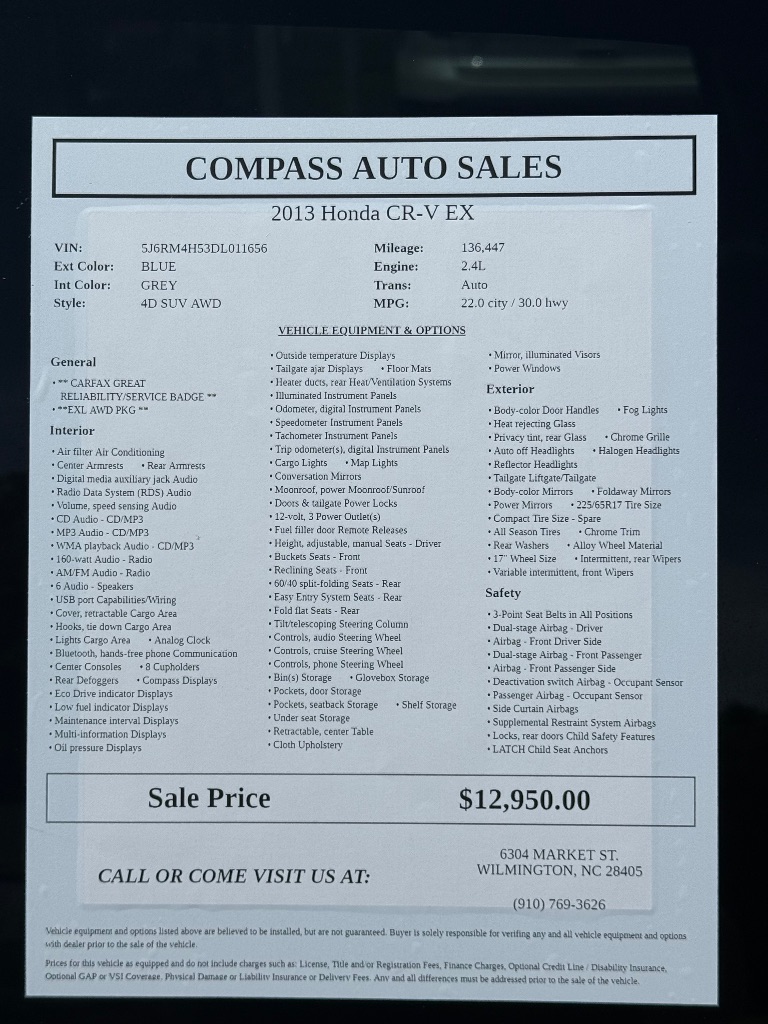 2013 Honda CR-V - $12,950