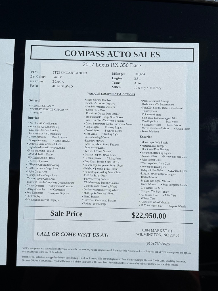 2017 Lexus RX - $23,950
