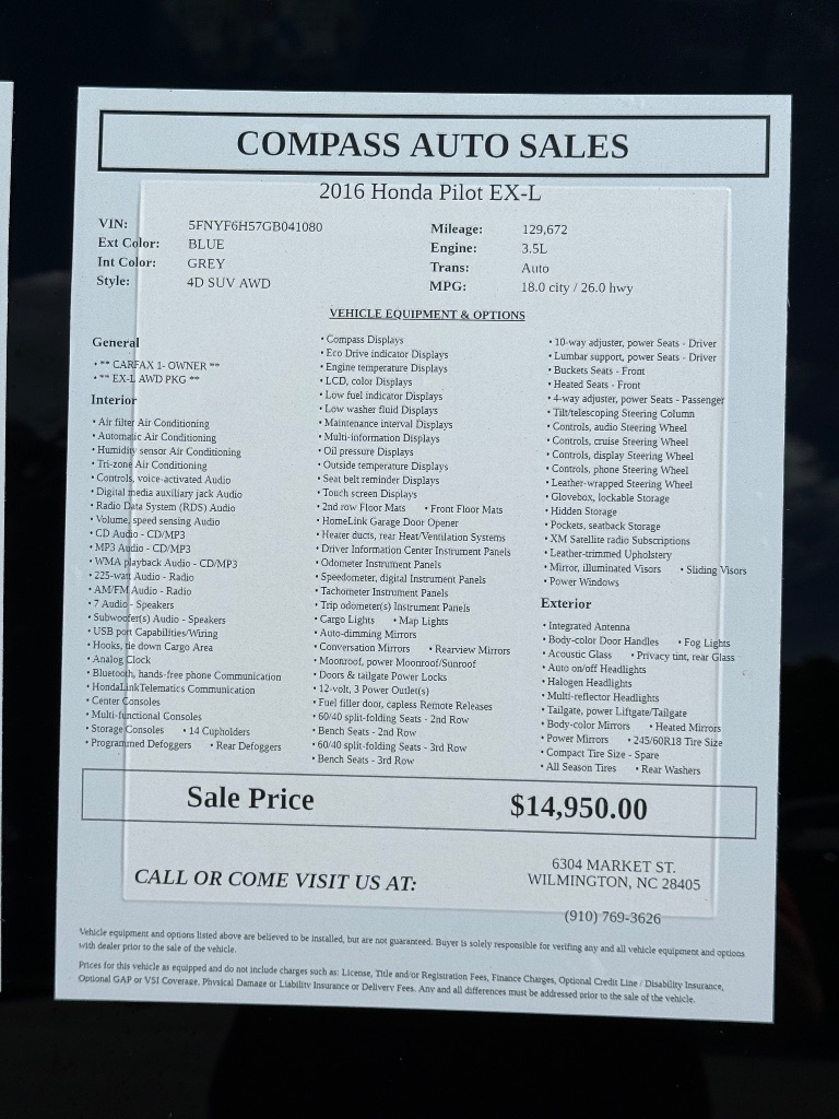 2016 Honda Pilot - $14,950