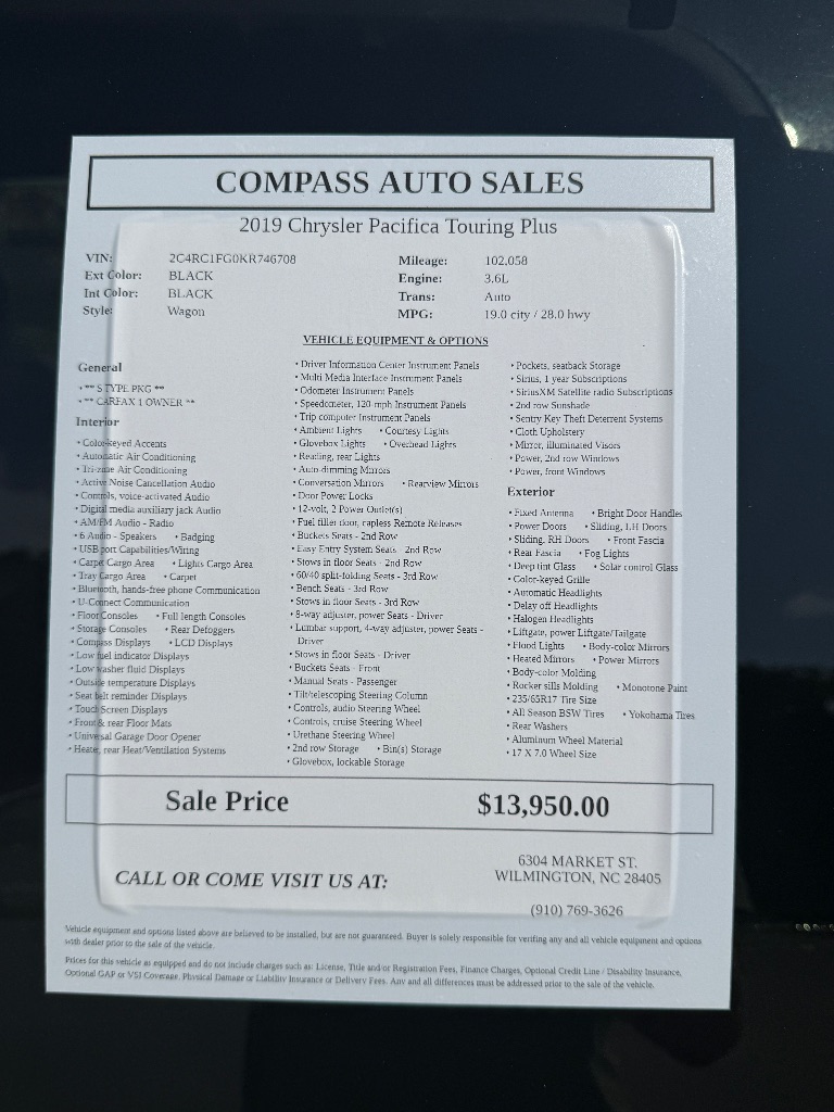 2019 Chrysler Pacifica - $14,950