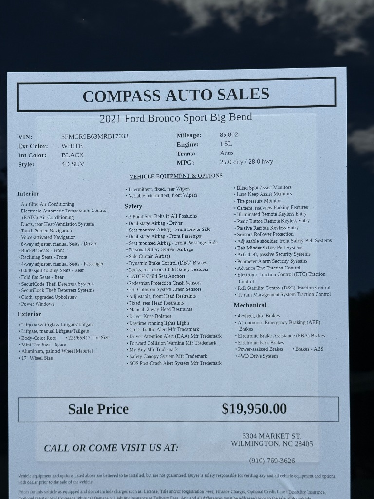 2021 Ford Bronco - $20,450