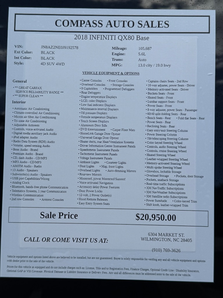 2018 INFINITI QX80 - $21,450