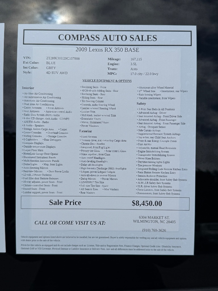 2009 Lexus RX - $8,950