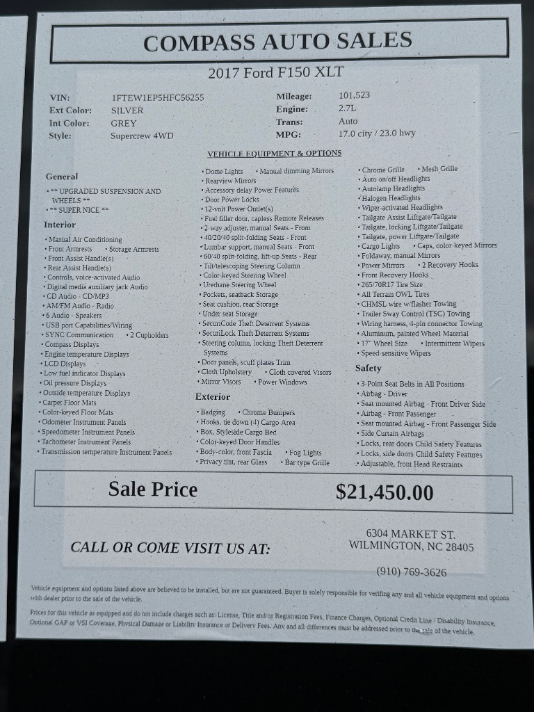 2017 Ford F-150 - $22,450