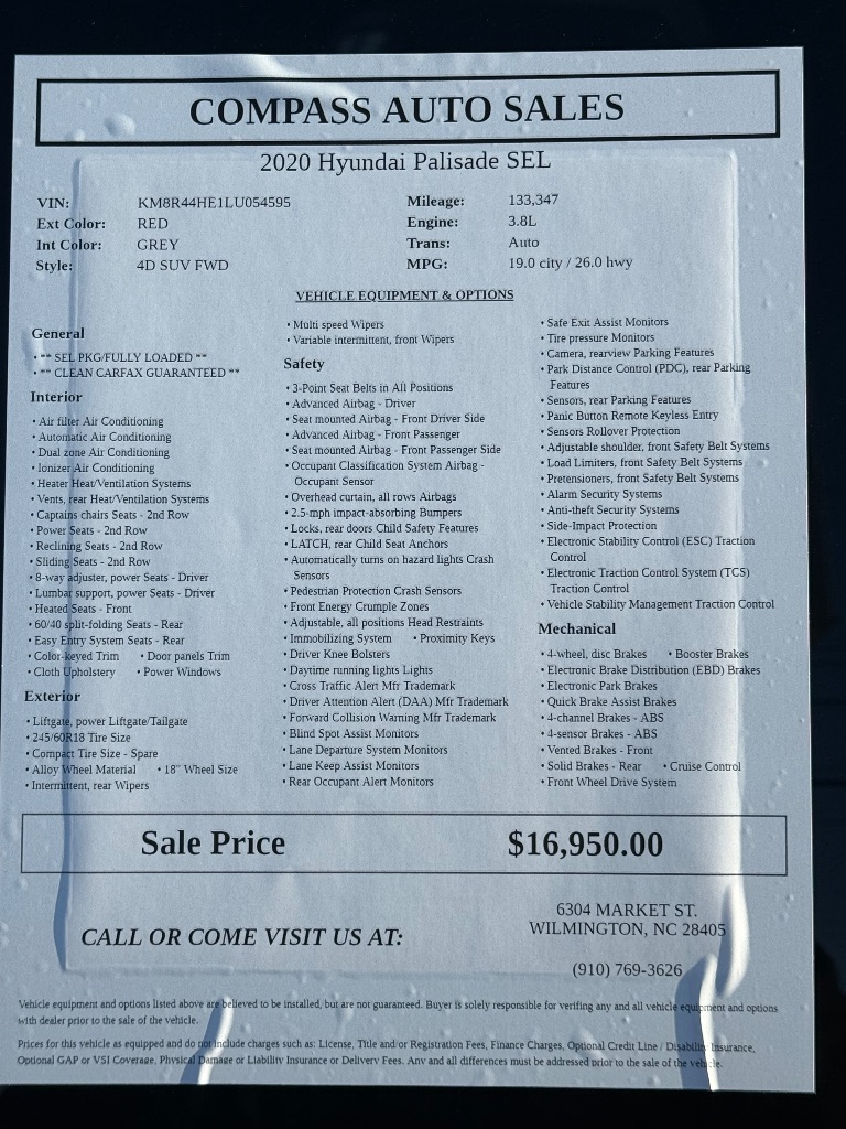 2020 Hyundai Palisade - $17,950