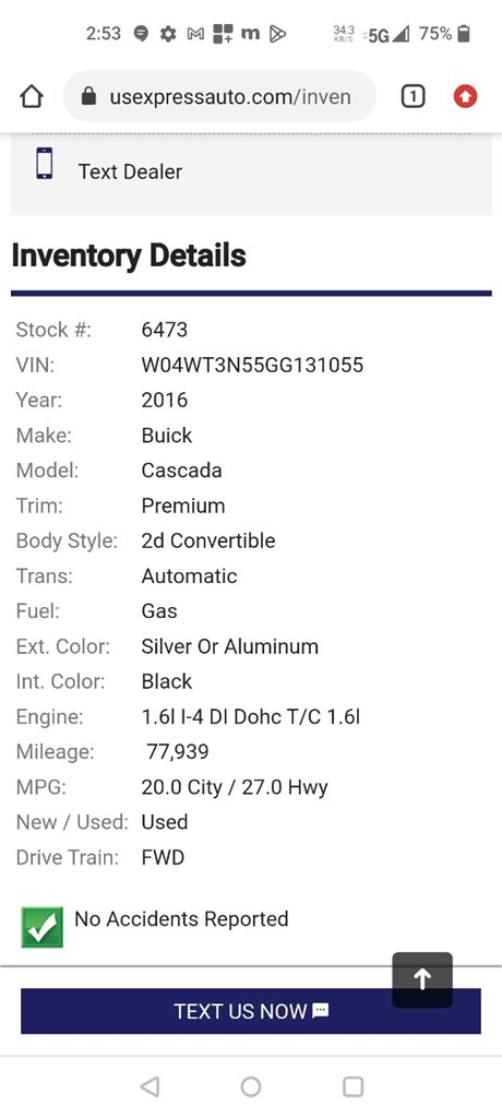 2016 Buick Cascada - $14,995