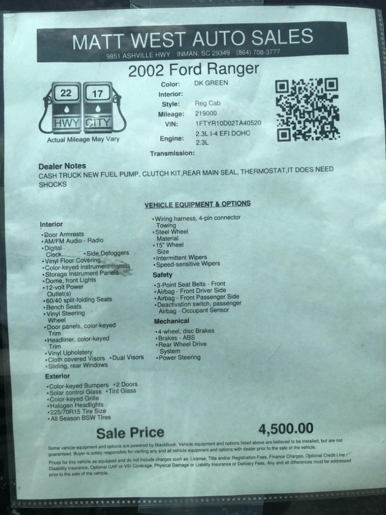 The 2002 Ford Ranger XL photos
