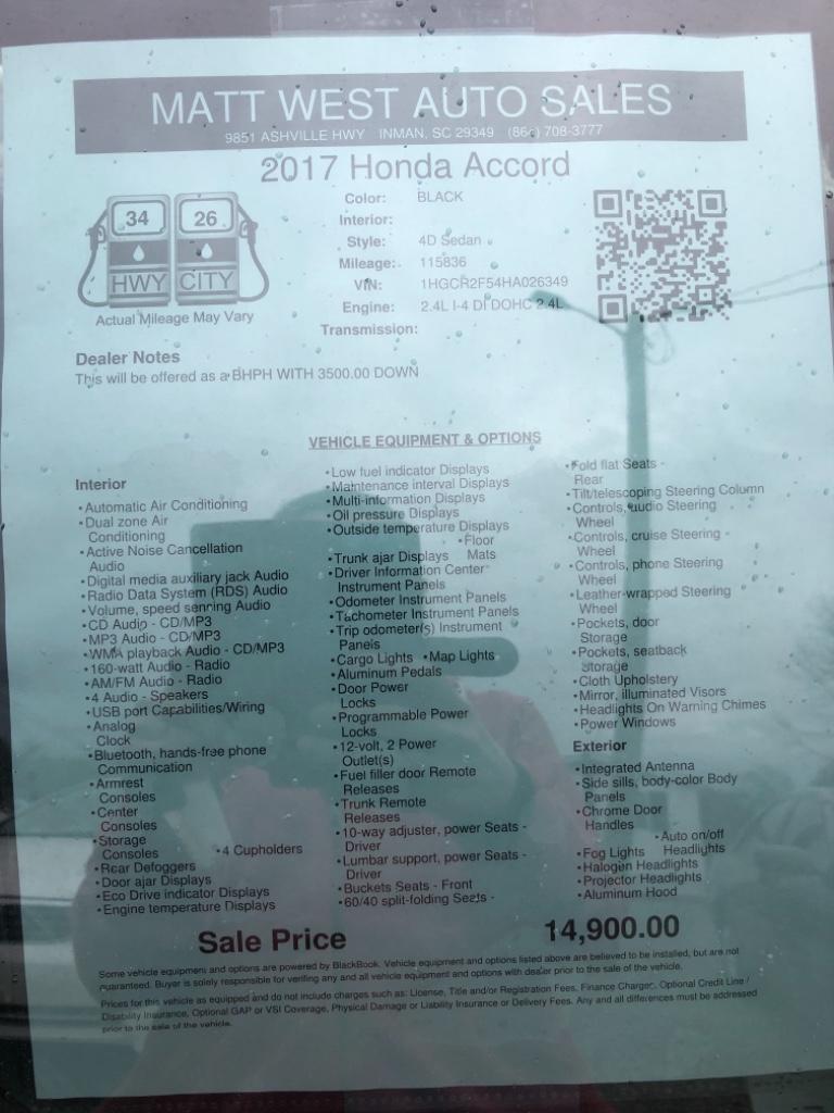 2017 Honda Accord - $14,900