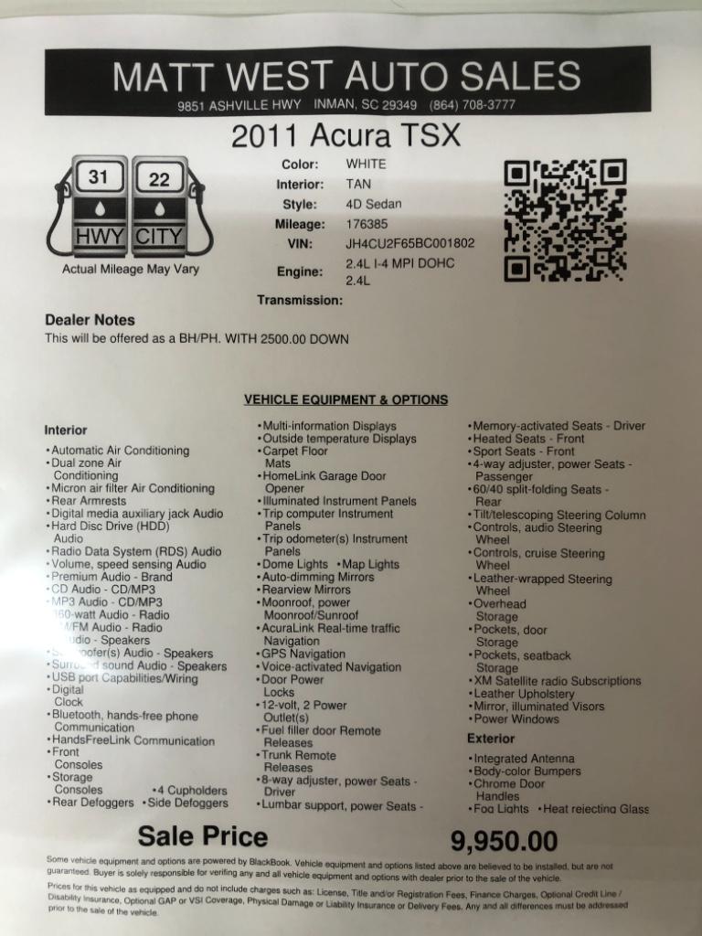 2011 Acura TSX - $9,950