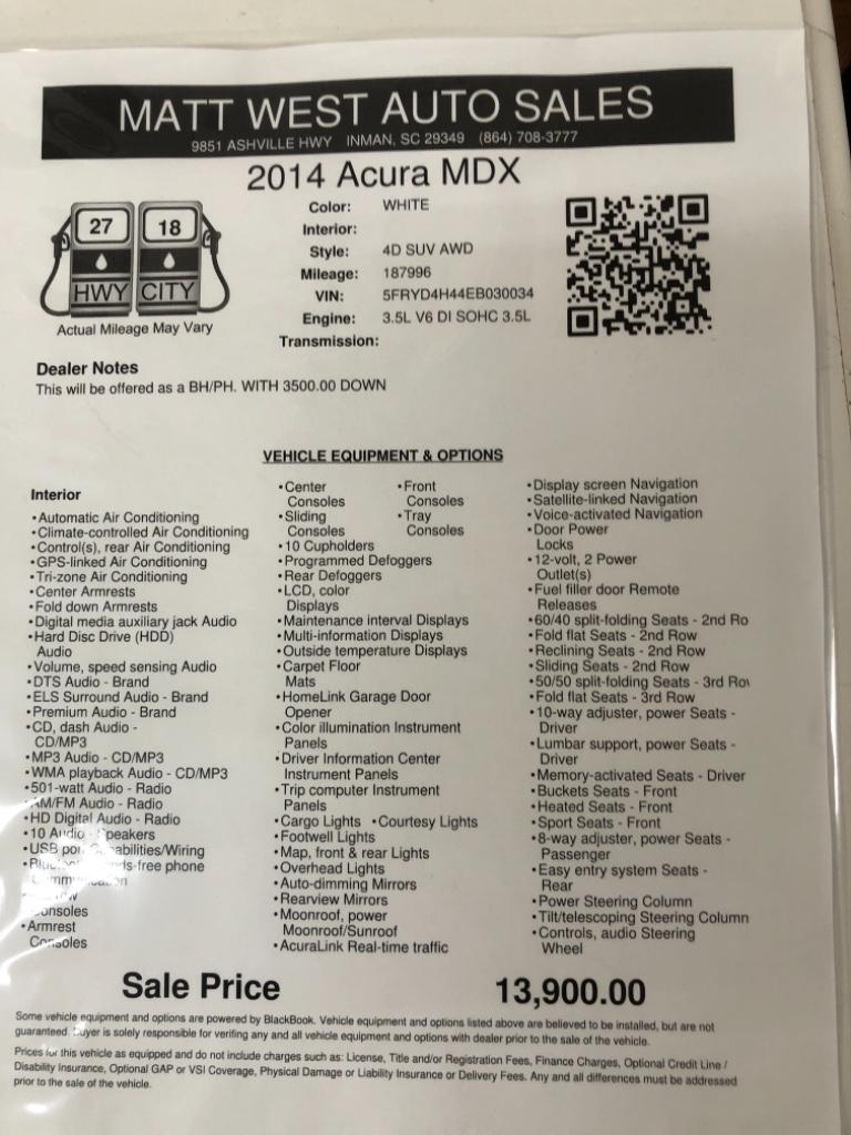2014 Acura MDX - $13,900
