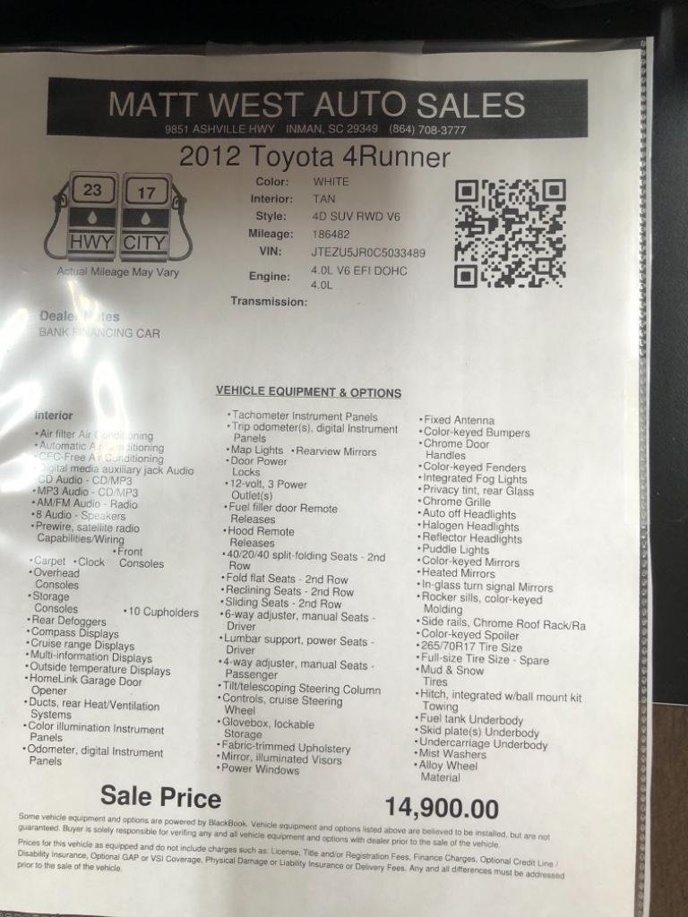2012 Toyota 4Runner - $14,900