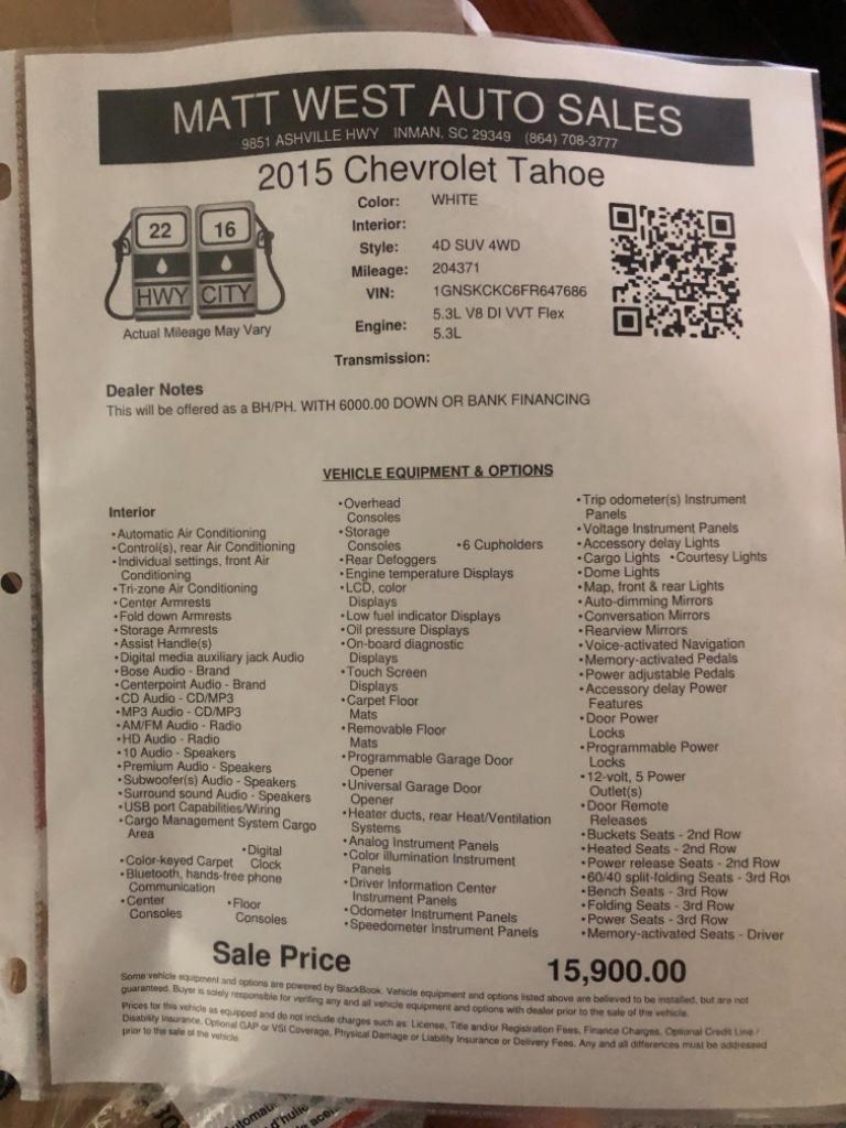 2015 Chevrolet Tahoe - $15,900