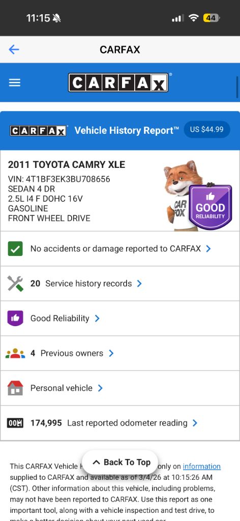2011 Toyota Camry - $4,950