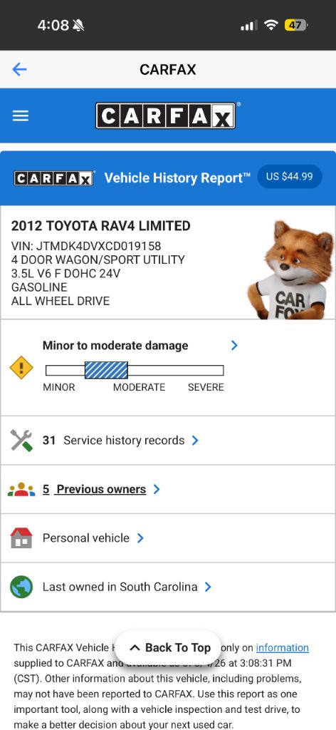 2012 Toyota RAV4 - $5,995