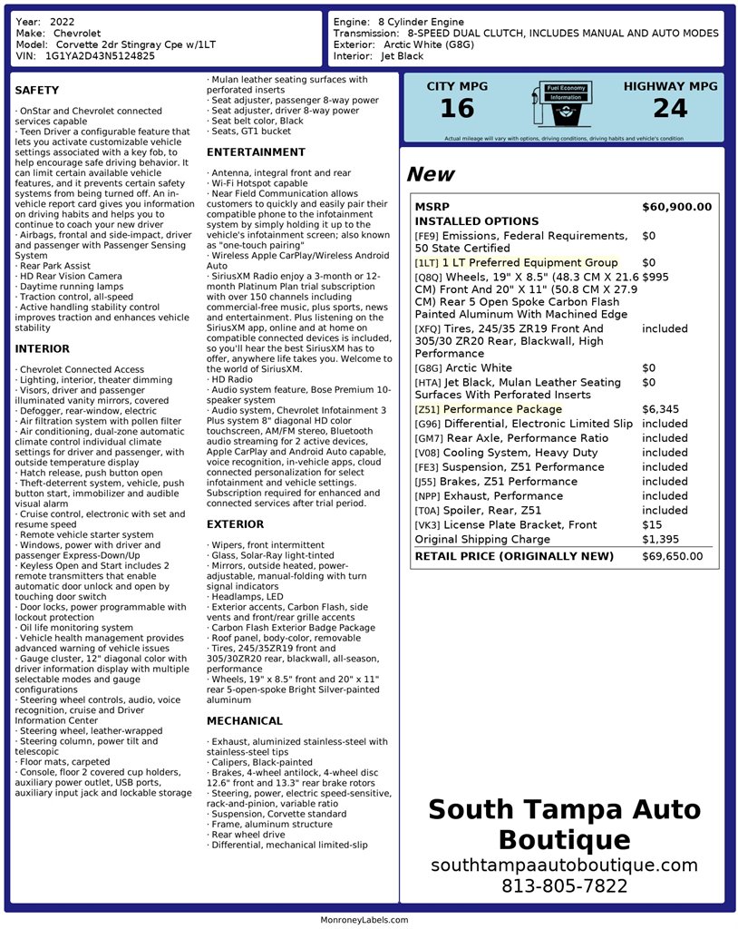 2022 Chevrolet Corvette - $59,917