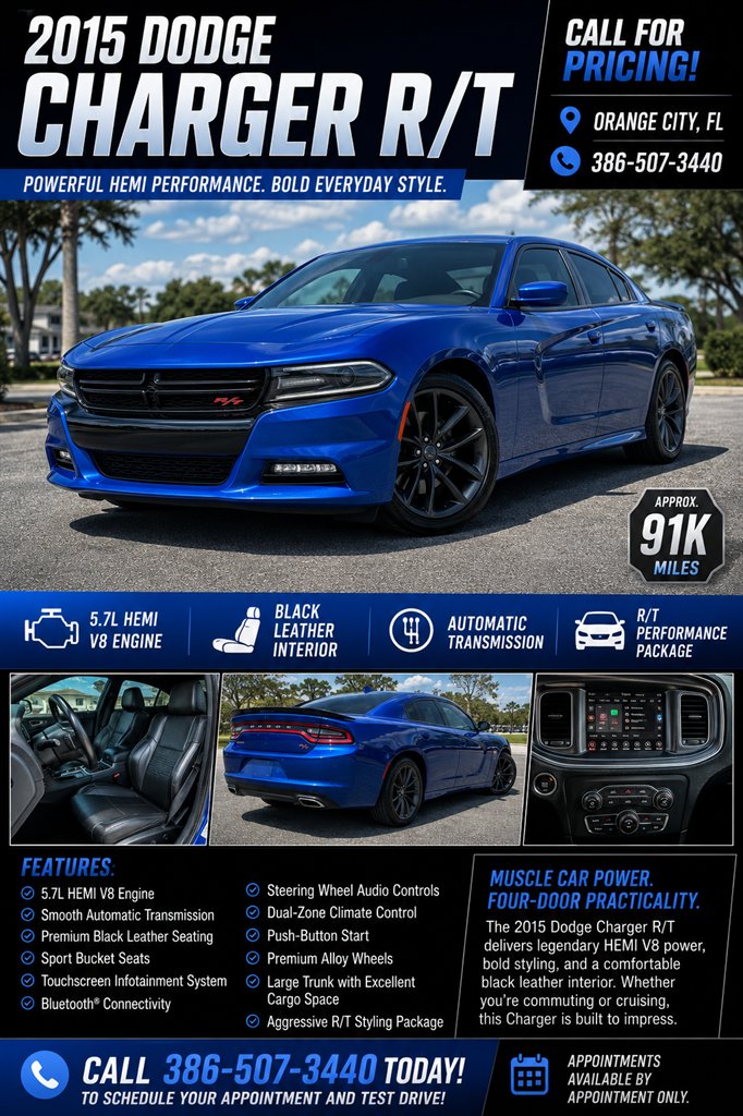 Blue 2015 Dodge Charger R/T RWD Sedan Rear-Wheel Drive Automatic