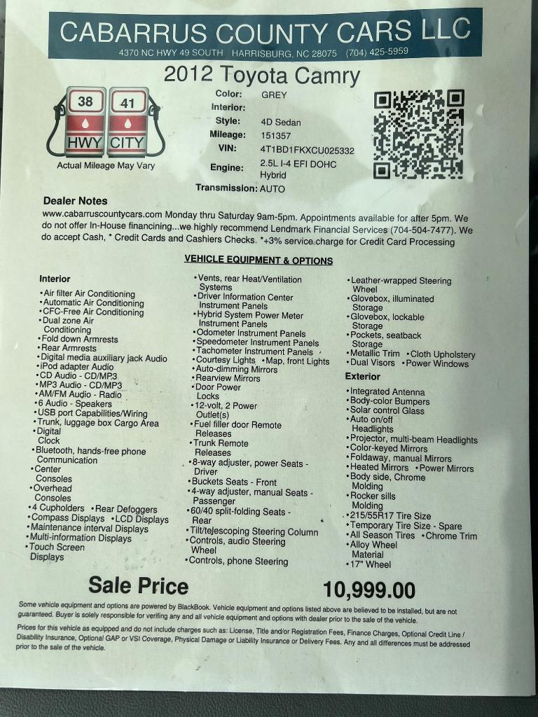 2012 Toyota Camry Hybrid LE photo