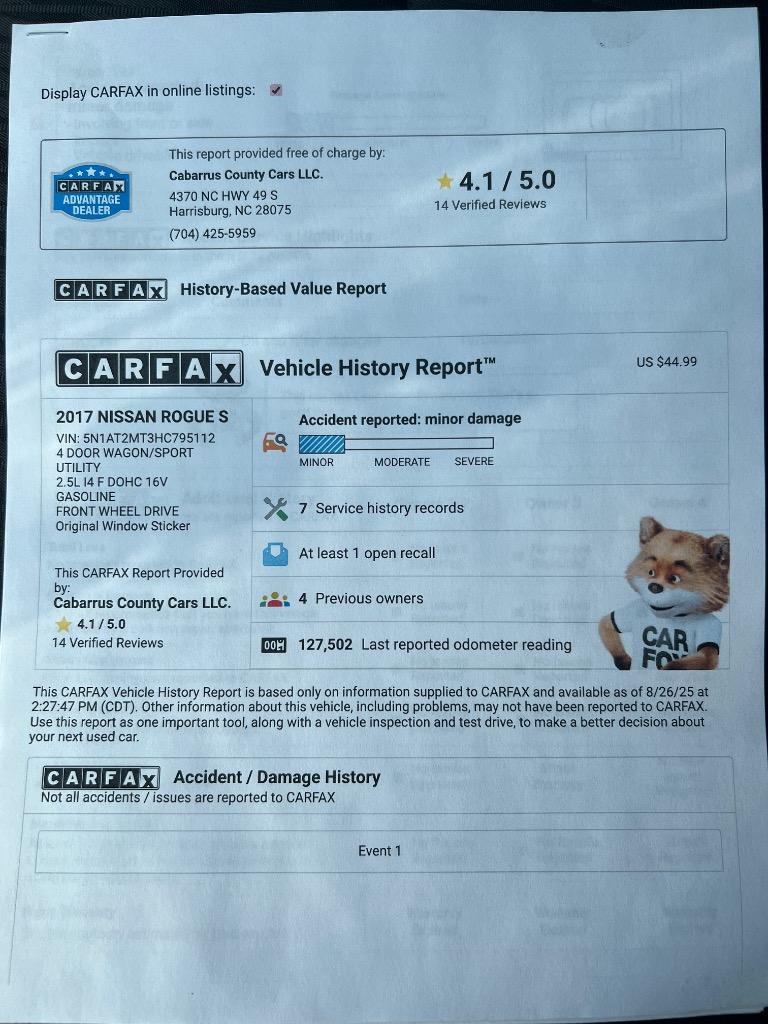2017 Nissan Rogue - $8,999