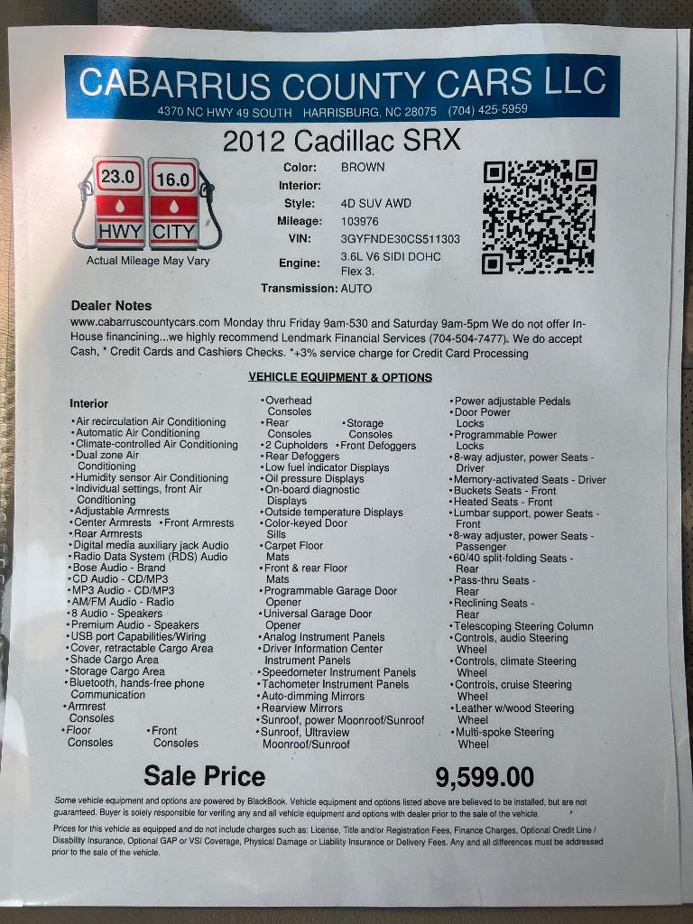 2012 Cadillac SRX - $9,599