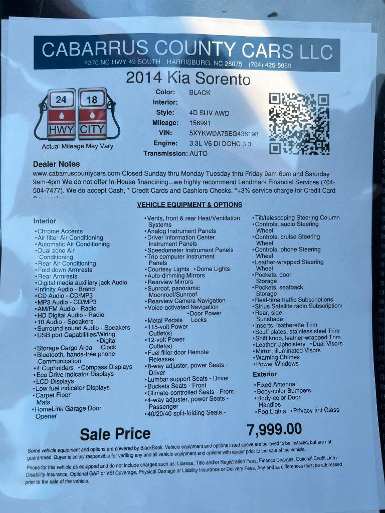 2014 Kia Sorento - $7,999