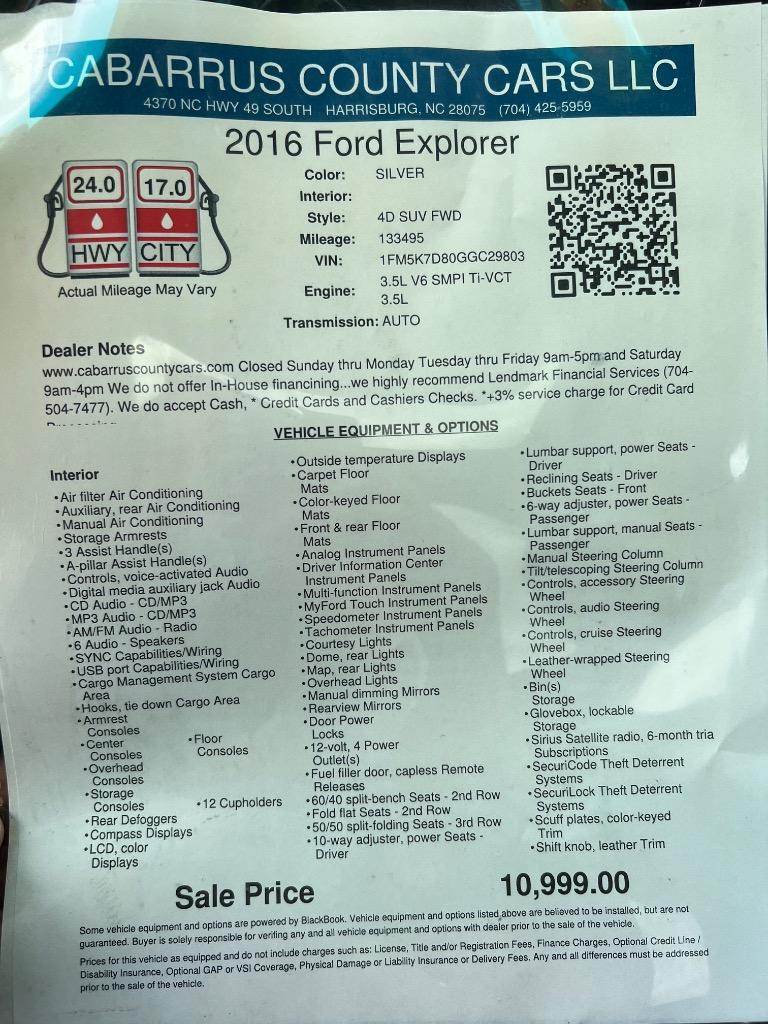 2016 Ford Explorer - $10,999