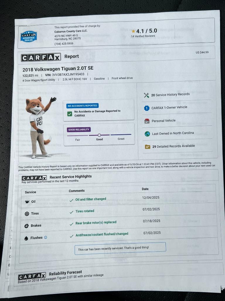 2018 Volkswagen Tiguan - $10,698