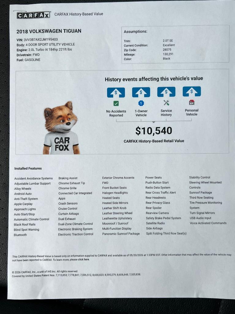 2018 Volkswagen Tiguan - $10,698