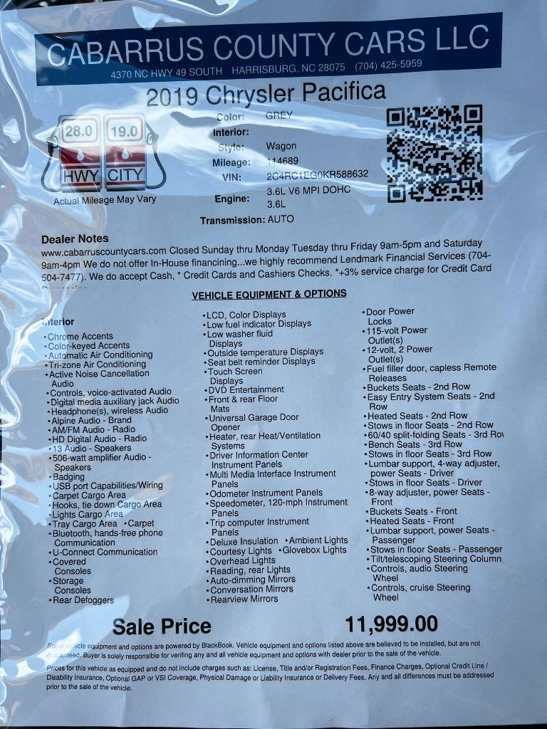 2019 Chrysler Pacifica - $11,999