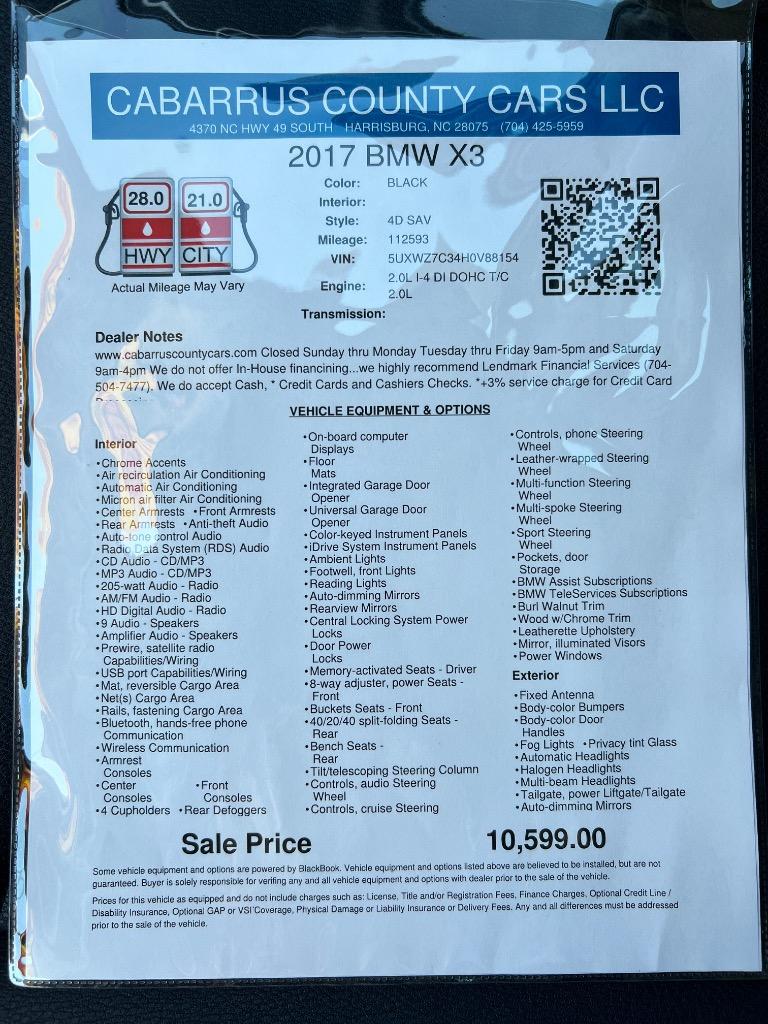 2017 BMW X3 - $10,599