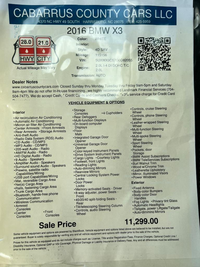 2016 BMW X3 - $11,299