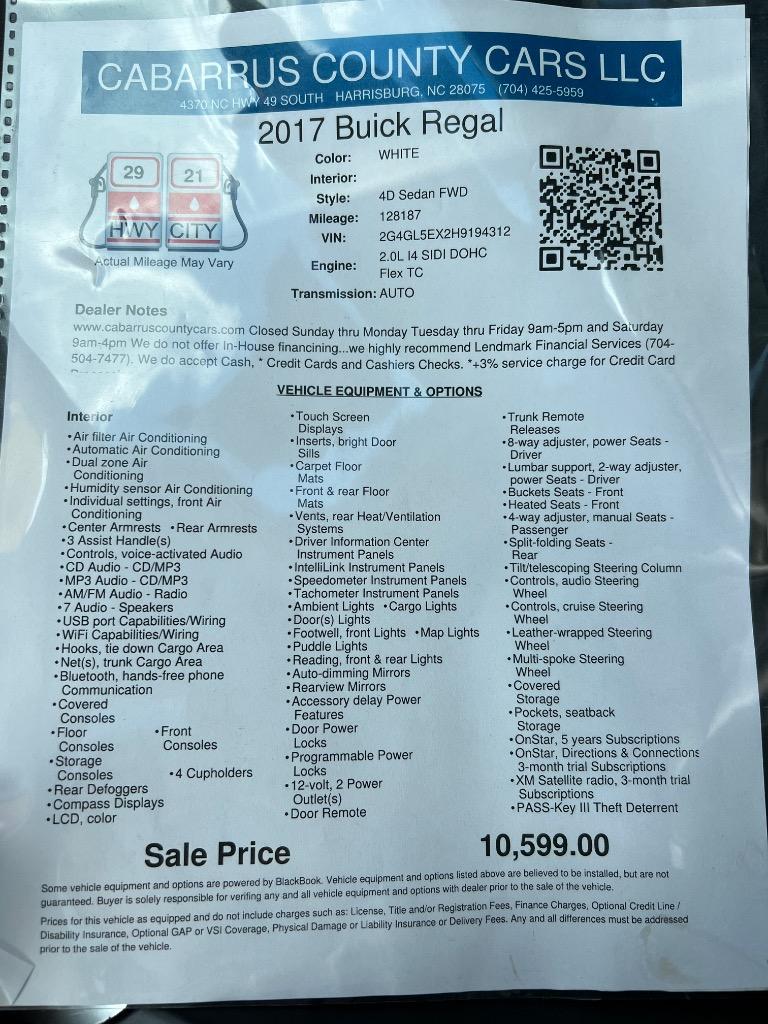 2017 Buick Regal - $10,599