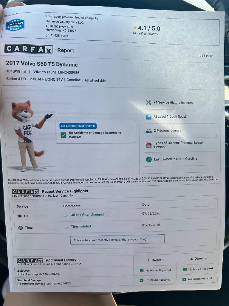 2017 Volvo S60 - $10,599