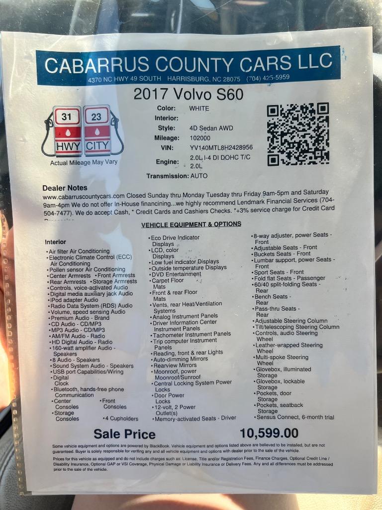 2017 Volvo S60 - $10,599