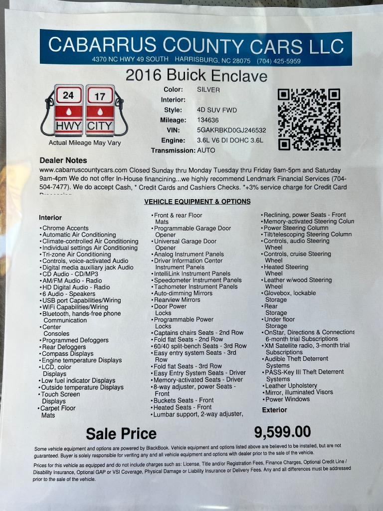 2016 Buick Enclave - $9,599
