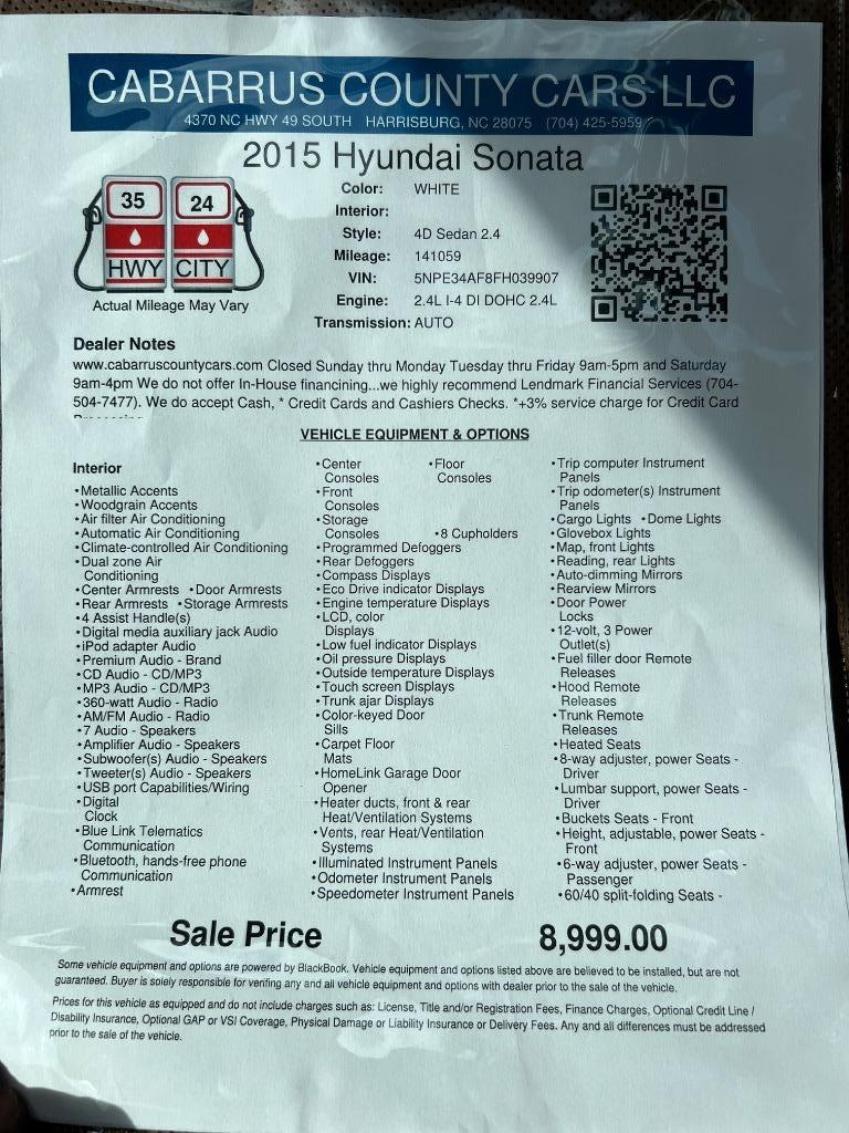 2015 Hyundai Sonata - $8,999