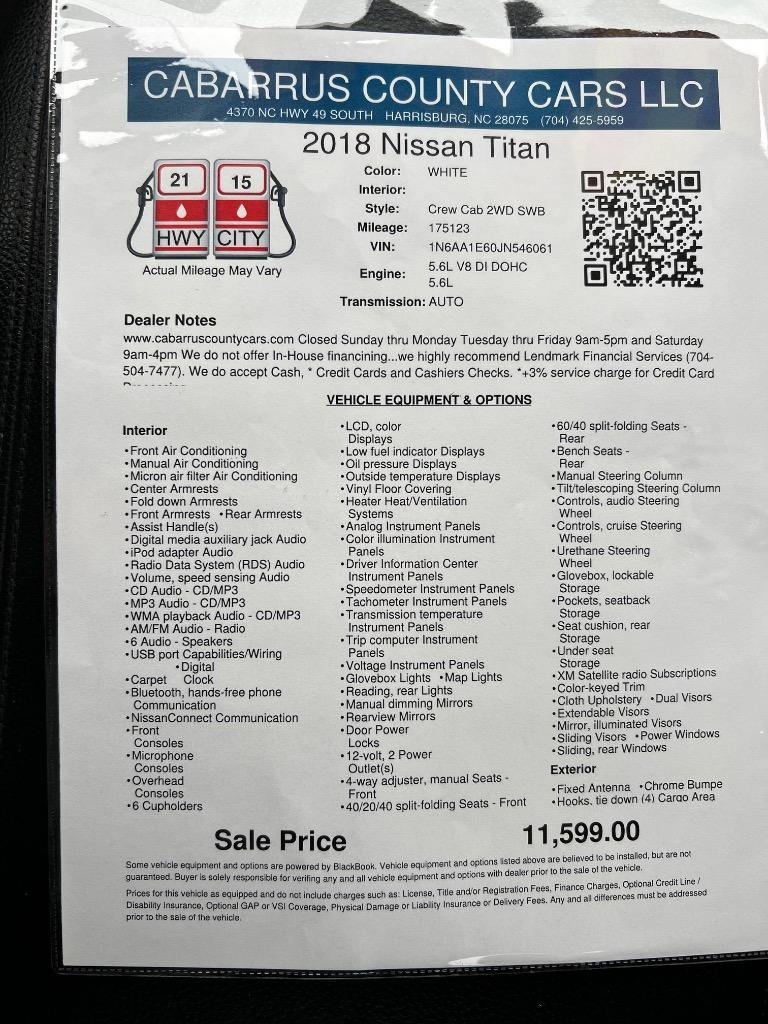 2018 Nissan Titan - $11,599
