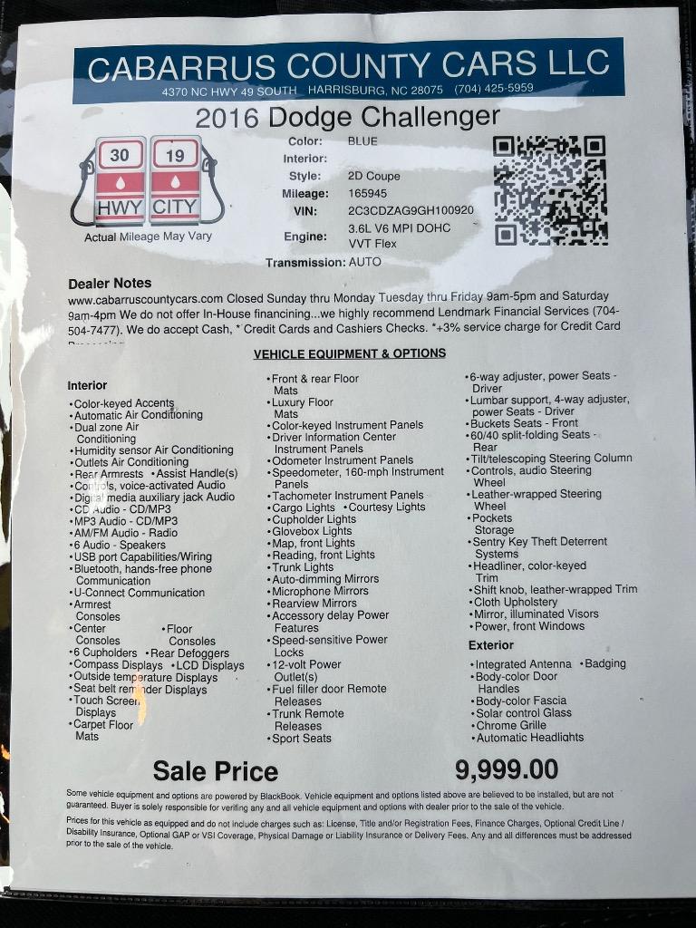 2016 Dodge Challenger - $9,999