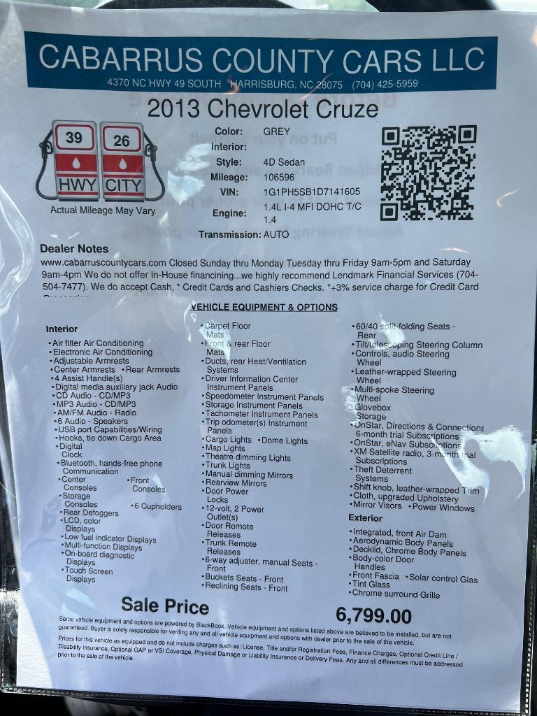 2013 Chevrolet Cruze - $6,799